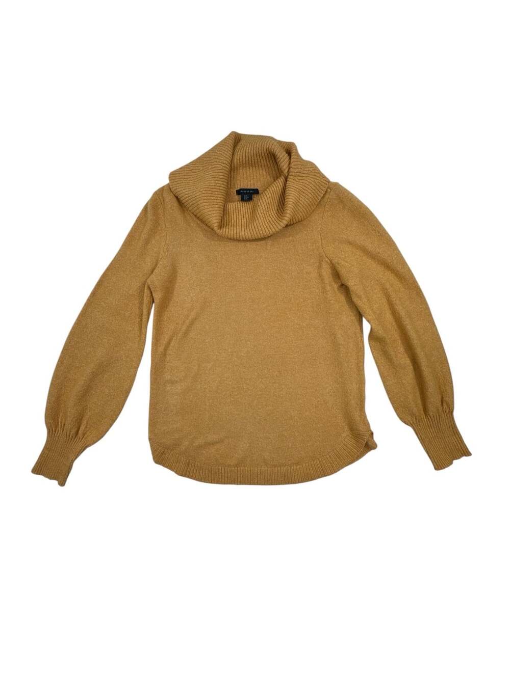 Tahari Mustard Yellow Gold Cowl Neck Knit Pullover Sweater Size M